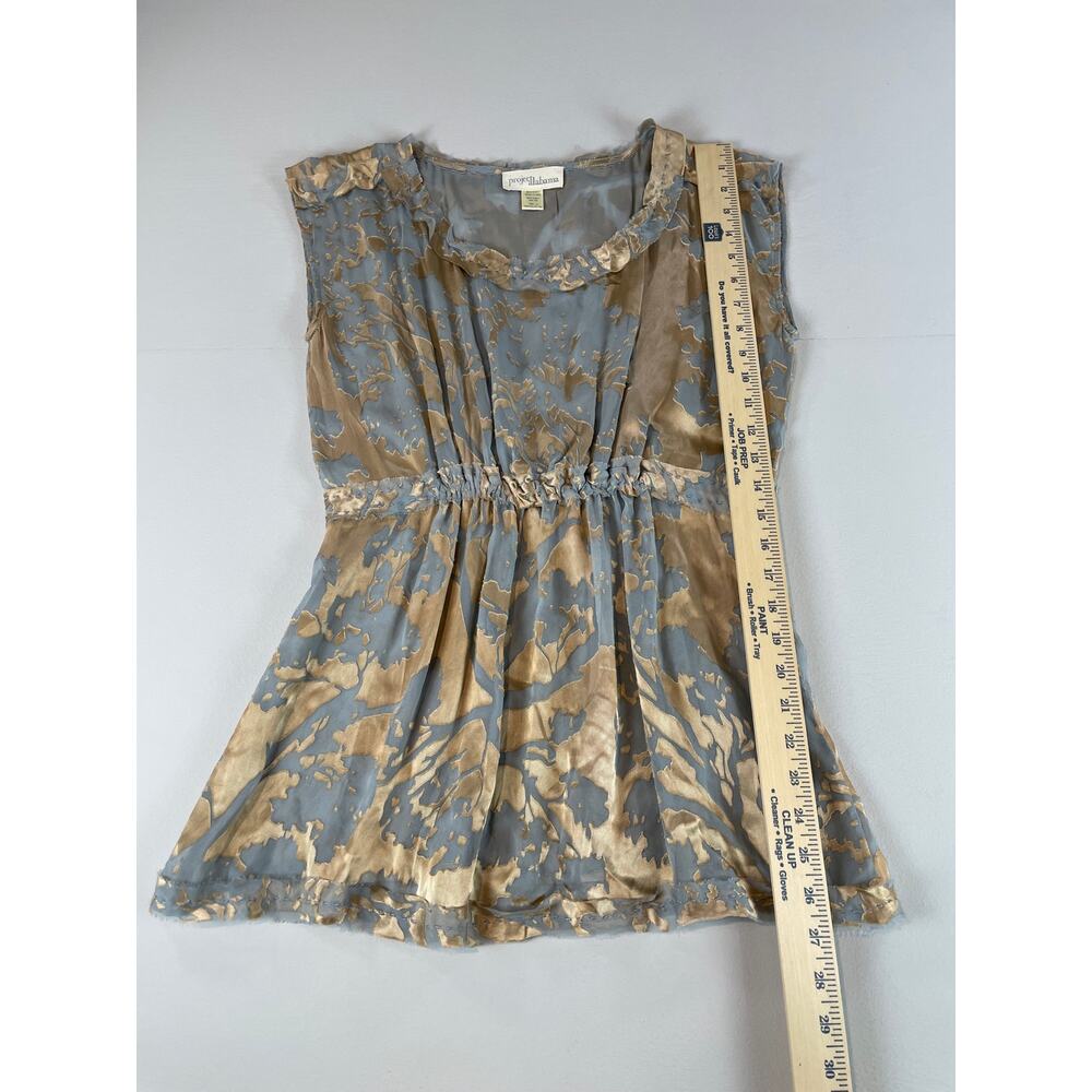 Project Alabama Silk Blend Tunic Blouse Size 6 Light Blue Gold Floral Abstract - Picture 5 of 6
